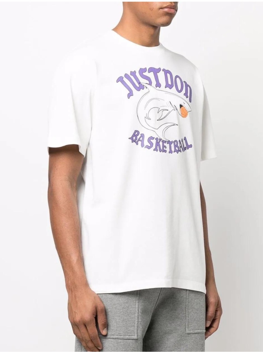 Just Don Basketball Shark Brand Cotton Jersey Tee in white M NWOT